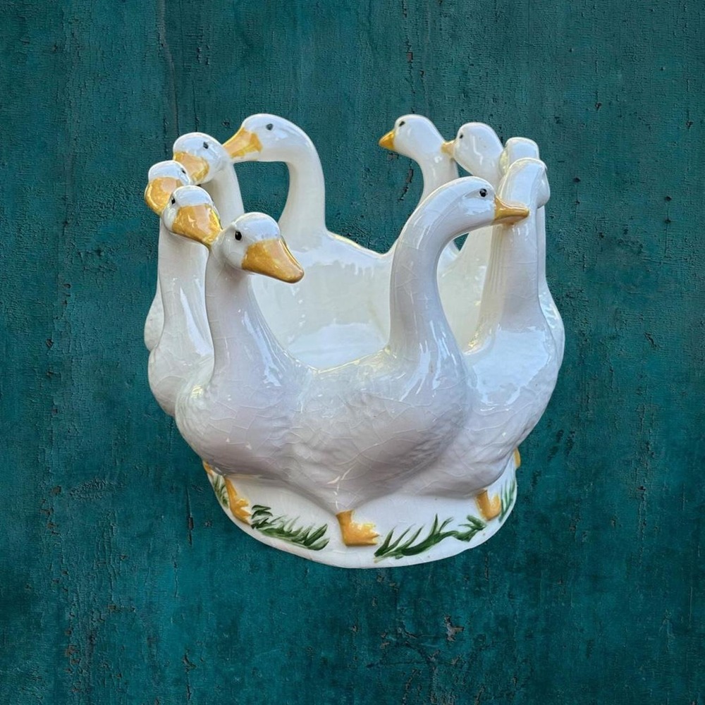 Holland Mold "Gaggle of Geese" Vintage 80s Cottagecore Goose Majolica Planter - Picture 4 of 7